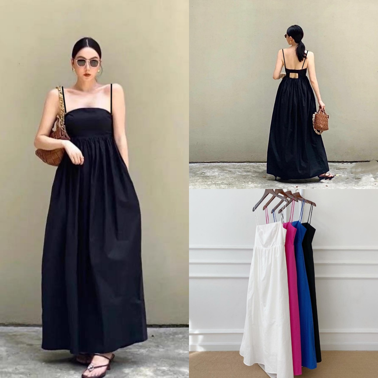 [Ảnh thật] Đầm maxi 2 dây cut out lưng bo thun