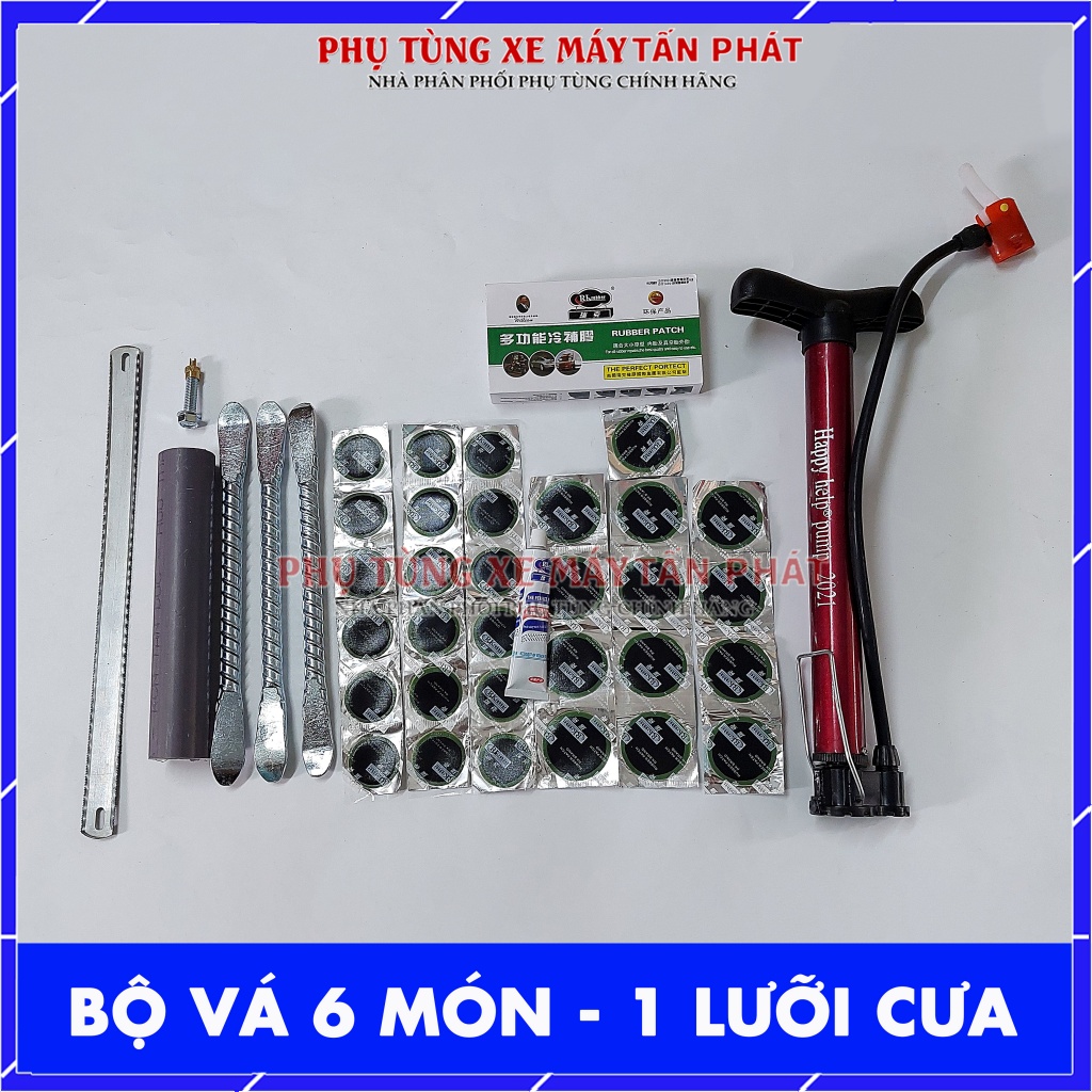 Bộ Vá Ruột - Săm Xe Máy Xe Đạp 6 Món Miếng Vá Tròn (Bơm Mini 30cm Màu giao ngẫu nhiên)