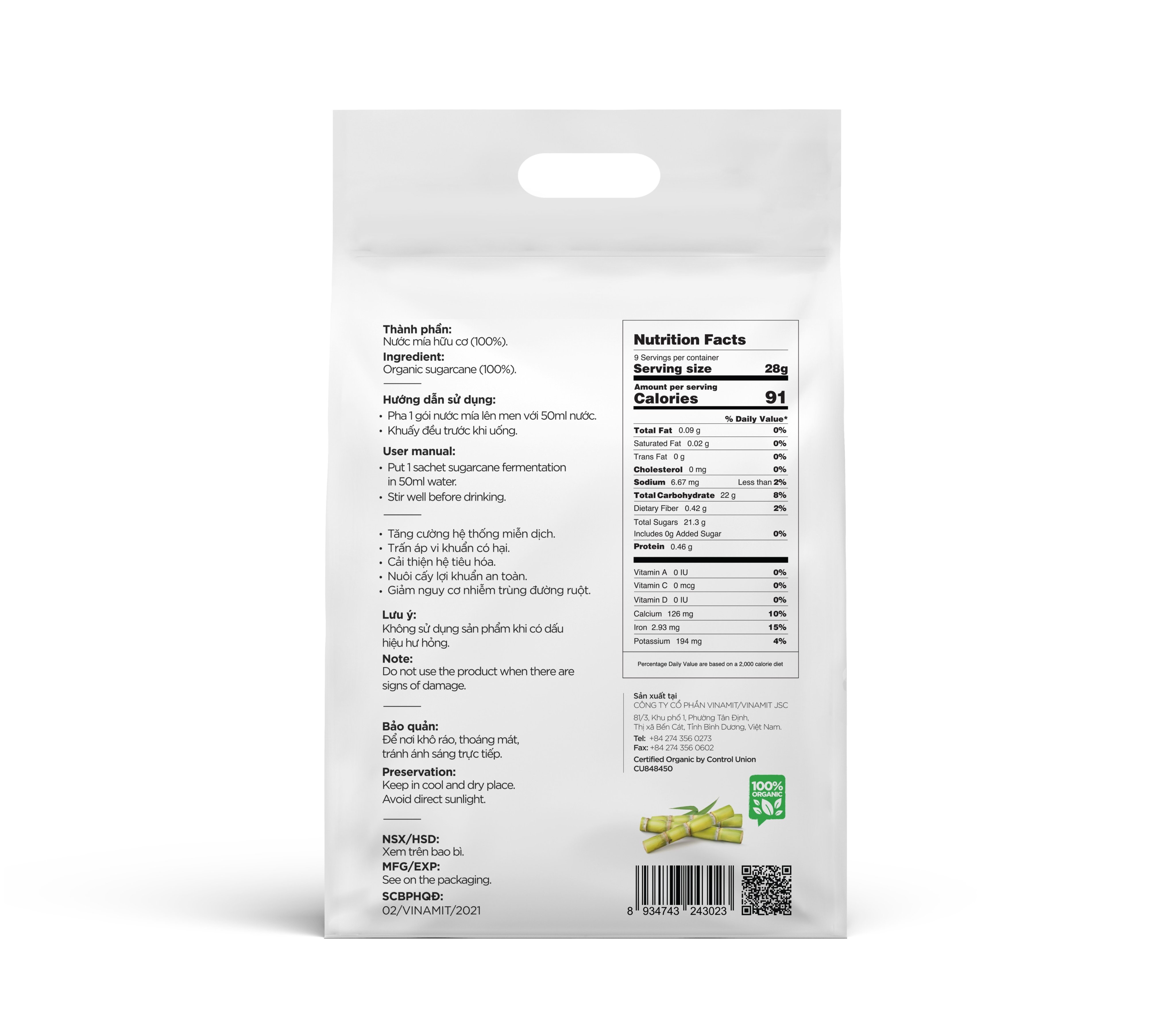 Nước mía lên men Organic Vinamit 250g (Bổ sung men tiêu hóa)