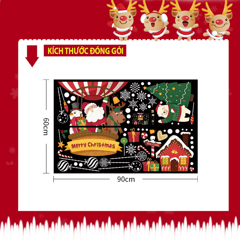 Decal dán tường Noel Giáng Sinh Ông Già Tuyết Cây Thông HM92035DS trang trí tường, Sticker, Miếng dán tường, hình dán