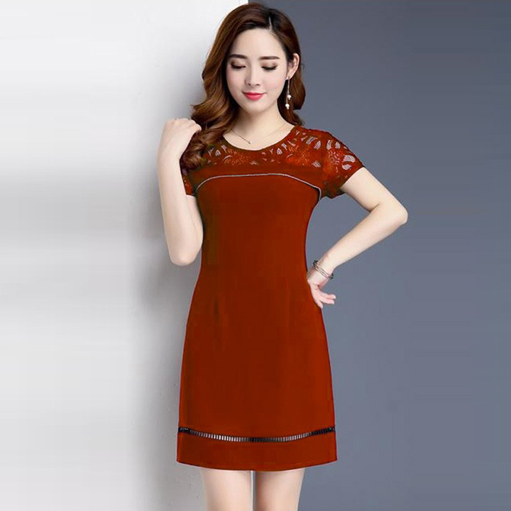 [HCM]Đầm Suông Nữ Phối Ren Thanh Lịch