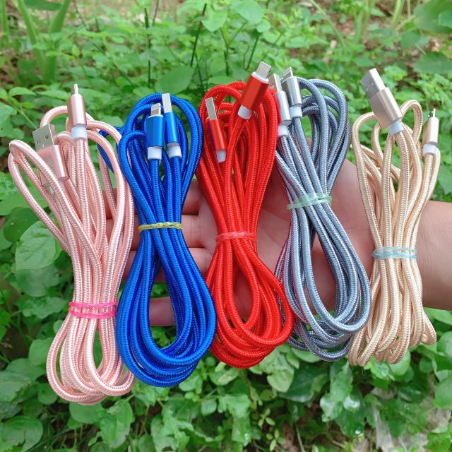 Dây cáp sạc dài 3m có 3 loại bọc dù siêu bền, hỗ trợ sạc nhanh 2A - TuHaiStore