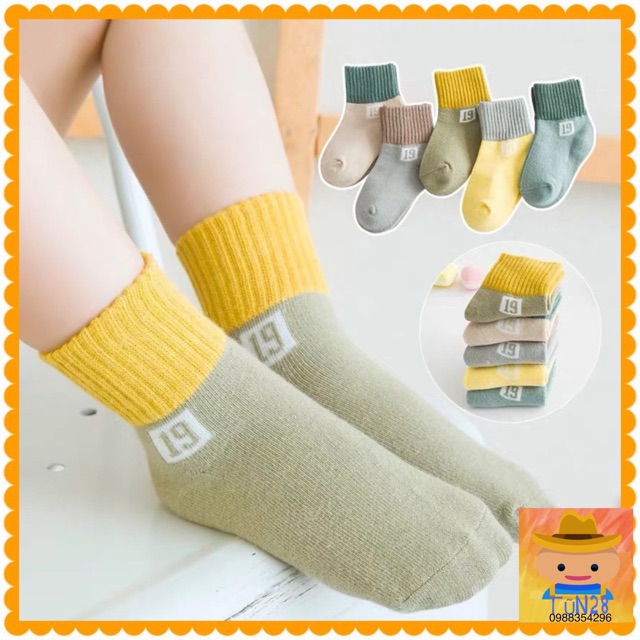 [Hoàn tiền 15%] SET 5 ĐÔI TẤT CAO CỔ ĐÁNH SỐ 19-20 CHO BÉ