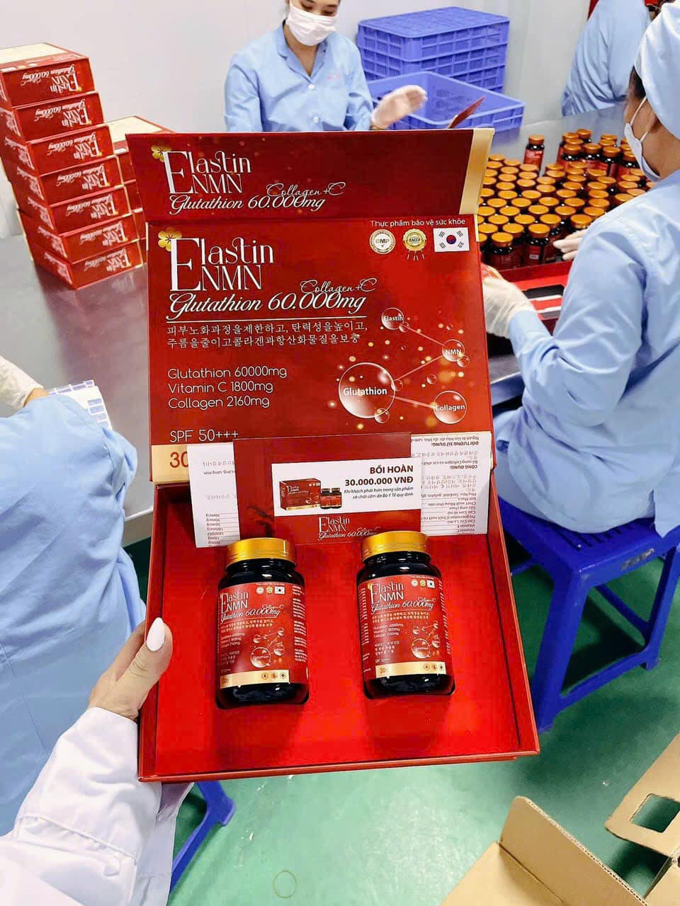 Viên Uống Elastin NMN Glutathione 60.000mg (Hộp 2 Lọ 60 Viên)