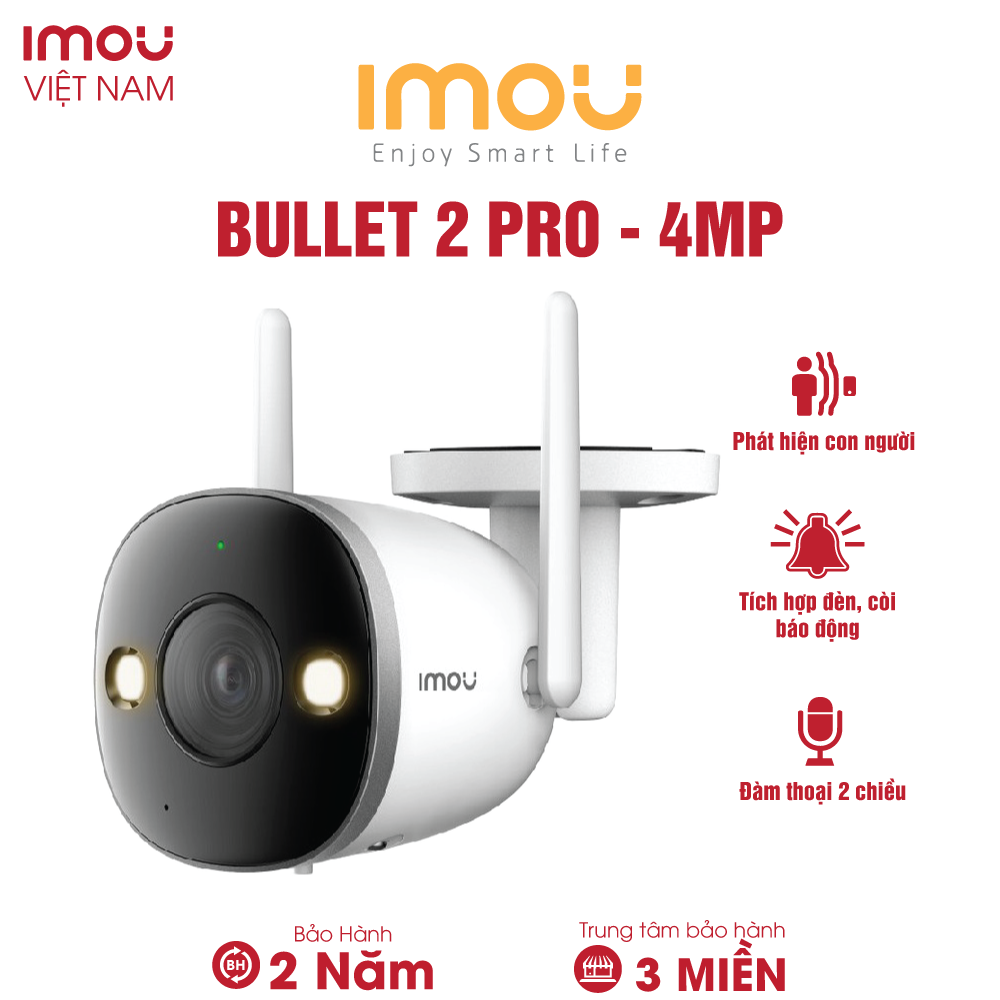 Camera Wifi Imou Bullet 2 pro  F46FEP-D ITích hợp đèn còi báo động I Đàm thoại 2 chiều I Bảo hành 2 năm