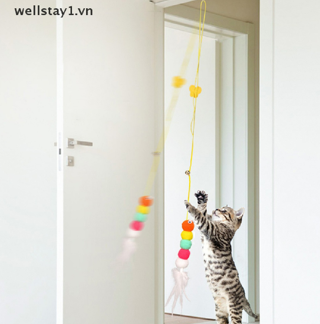 Đồ chơi tương tác hình sâu bướm có dây treo dính cửa co giãn - đồ chơi cho mèo
