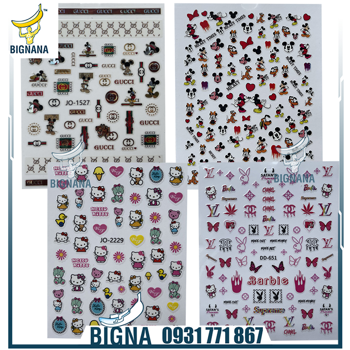 Sticker Nails Hình Dán Chuột Mickey, Hello Kitty, Decal Trang Trí Phong Cách Độc Đáo