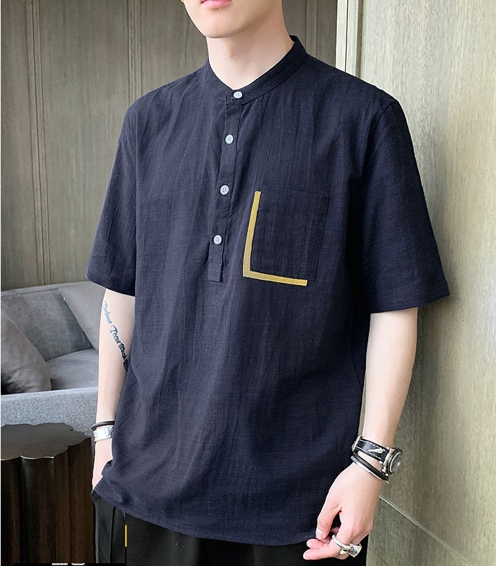 Áo sơ mi đũi nam form rộng cổ tàu 4 khuy phối túi ngực chất đũi mềm mát thích hợp mùa hè thời trang trẻ