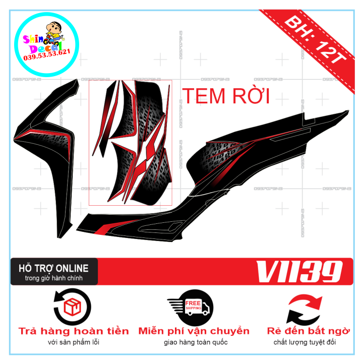 TEM XE VISION 2021, TEM RỜI VISION 2021 ĐỎ ĐEN