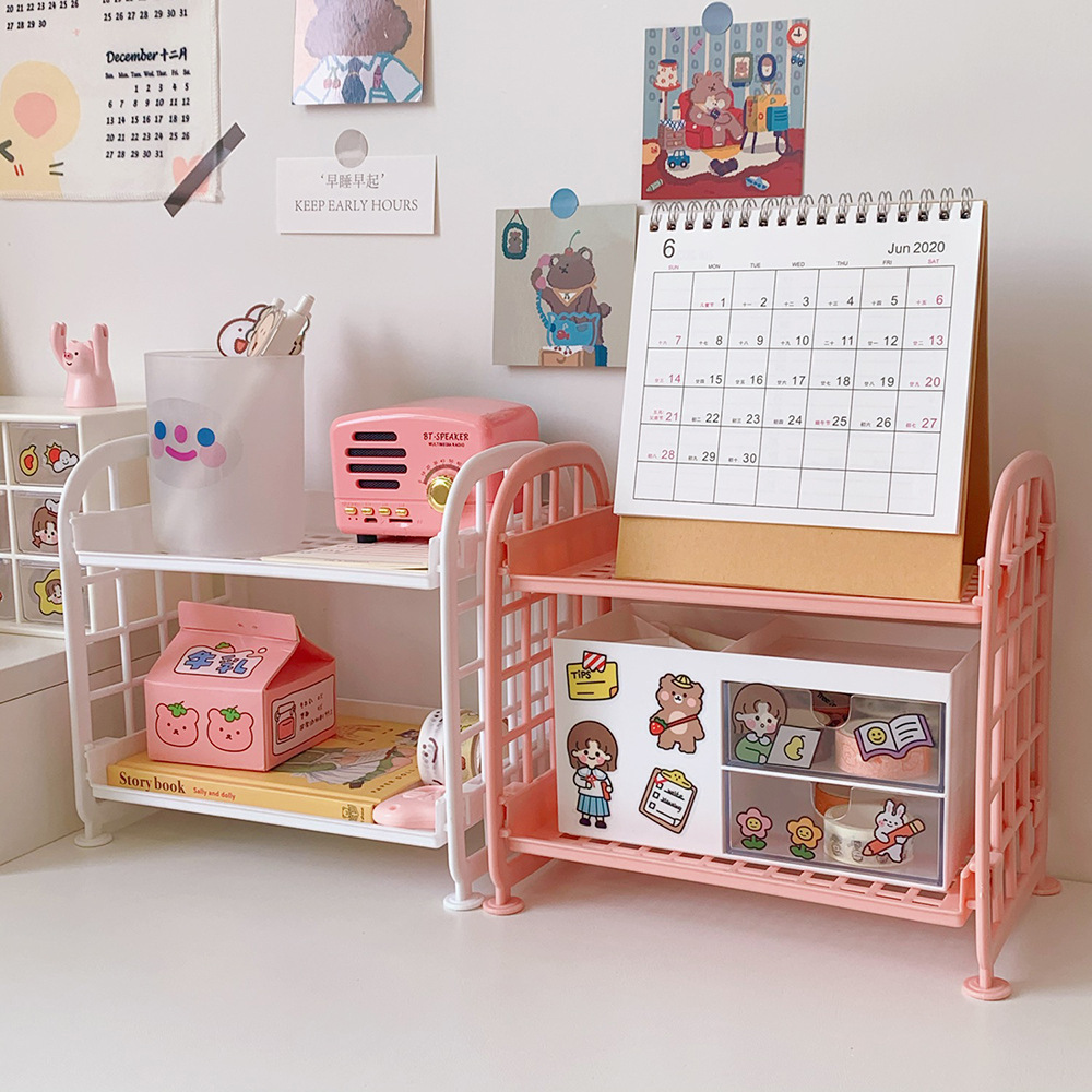 Kệ Nhựa Để Đồ Mini 2 Tầng - Giá Đựng Đồ Để Bàn Đa Năng Lắp Ghép