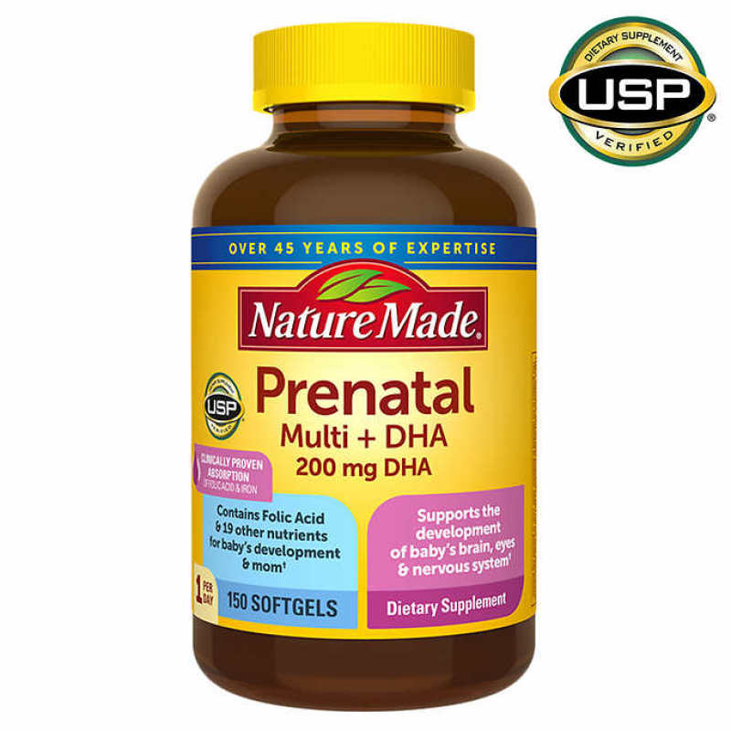 Viên uống dành cho bà bầu Nature Made Prenatal Multi + DHA, 150v nhập khẩu
