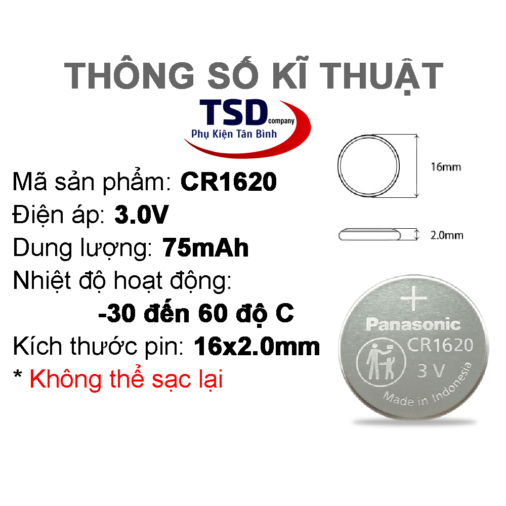 Genuine Panasonic CR1620 Lithium 3V Cmos Battery