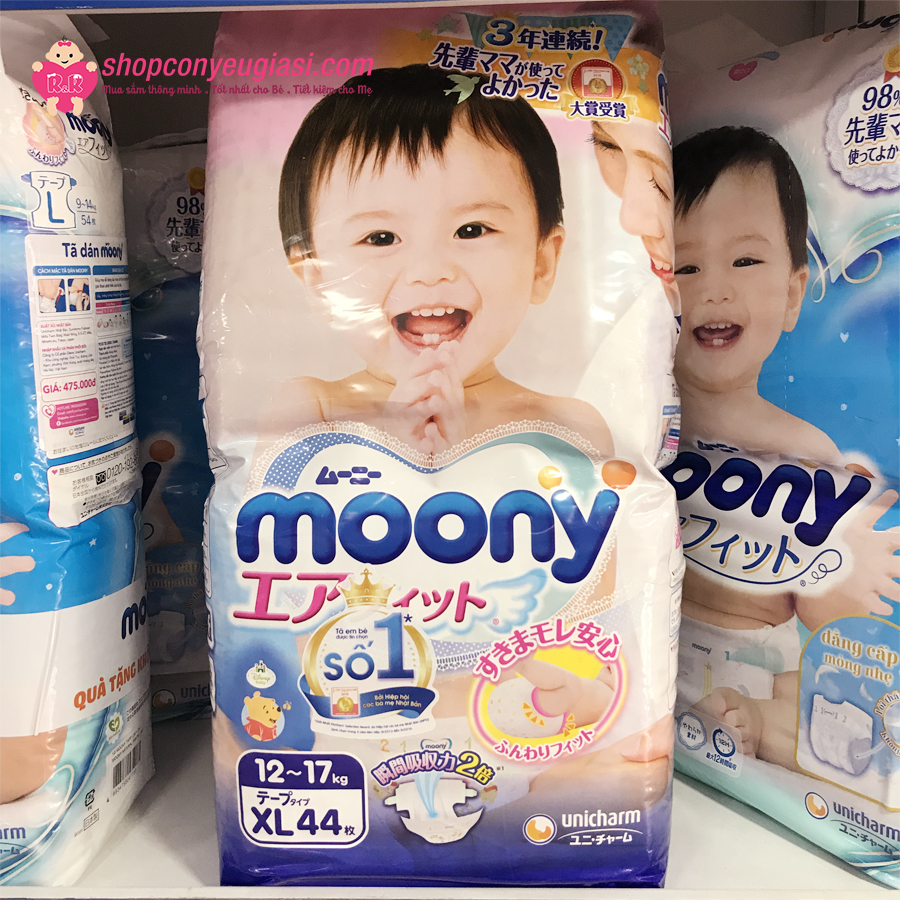 [HCM]Tã dán cao cấp Moony XL44 miếng - Nhập khẩu từ Nhật Bản