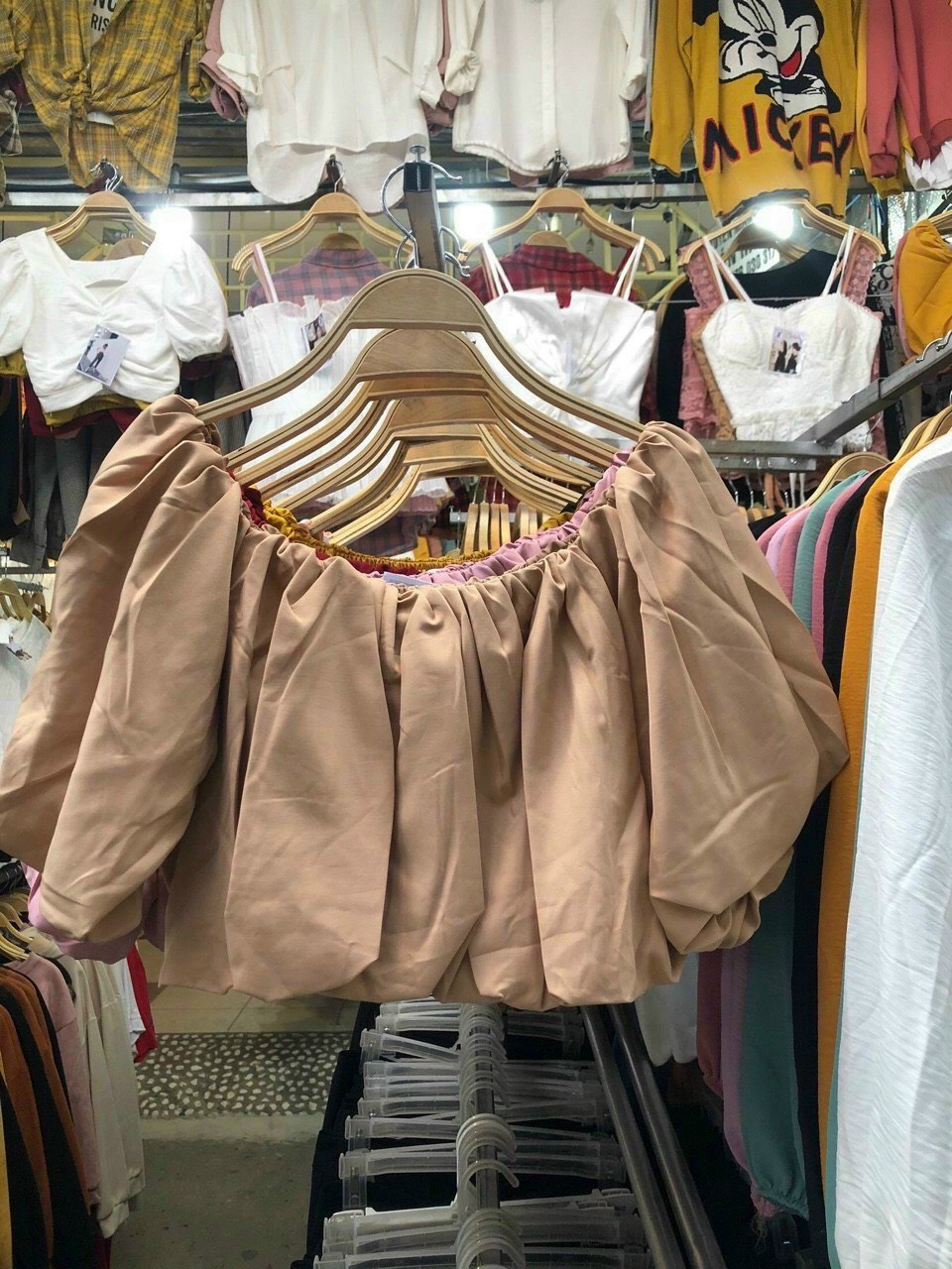 Áo croptop bí kiểu nữ chất vải kate lụa bệt vai bo eo siêu cưng (ảnh thật)