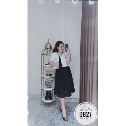 [Bigsize] Set đầm kèm áo viền D827