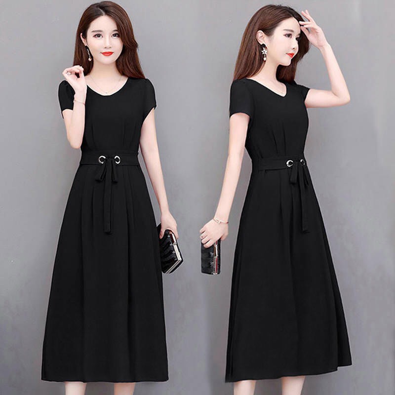 [HCM]Đầm xòe nữ dáng dài thắt nơ eo tay bó