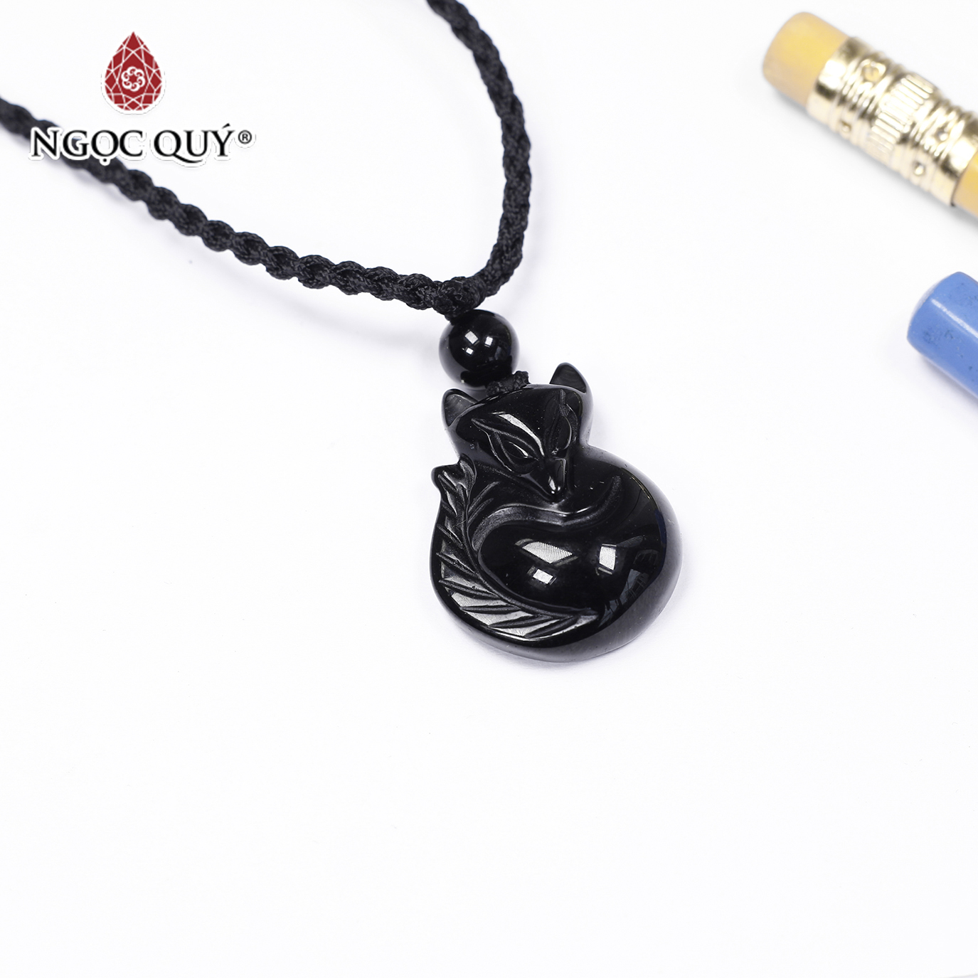 [HCM]Mặt dây chuyền hồ ly đá obsidian 24.5x19.2mm mệnh thủy mộc - Ngọc Quý Gemstones