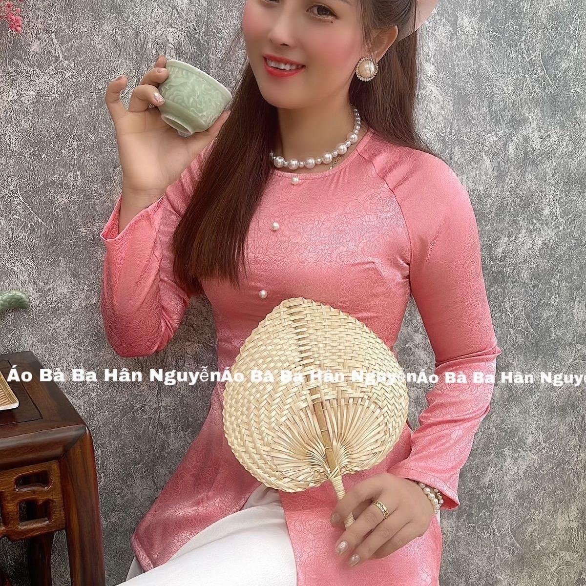 ÁO BÀ BA GAM  DÂY KÉO + QUẦN  (HOA HỒNG)