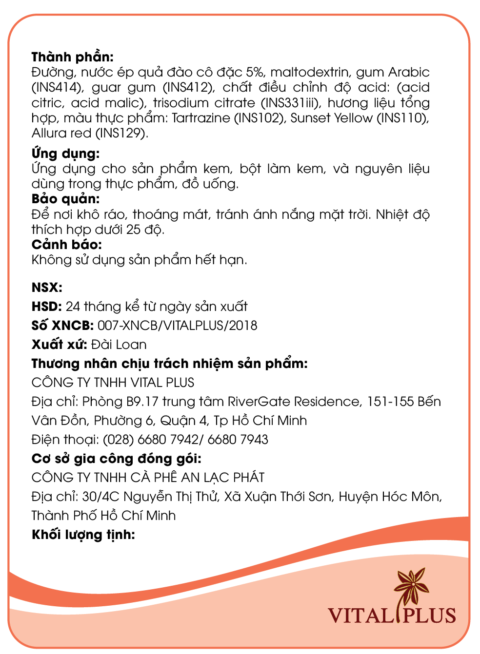 (1KG) Bột Đào Đài Loan - Bột Đào Vital Plus - Anise Shop