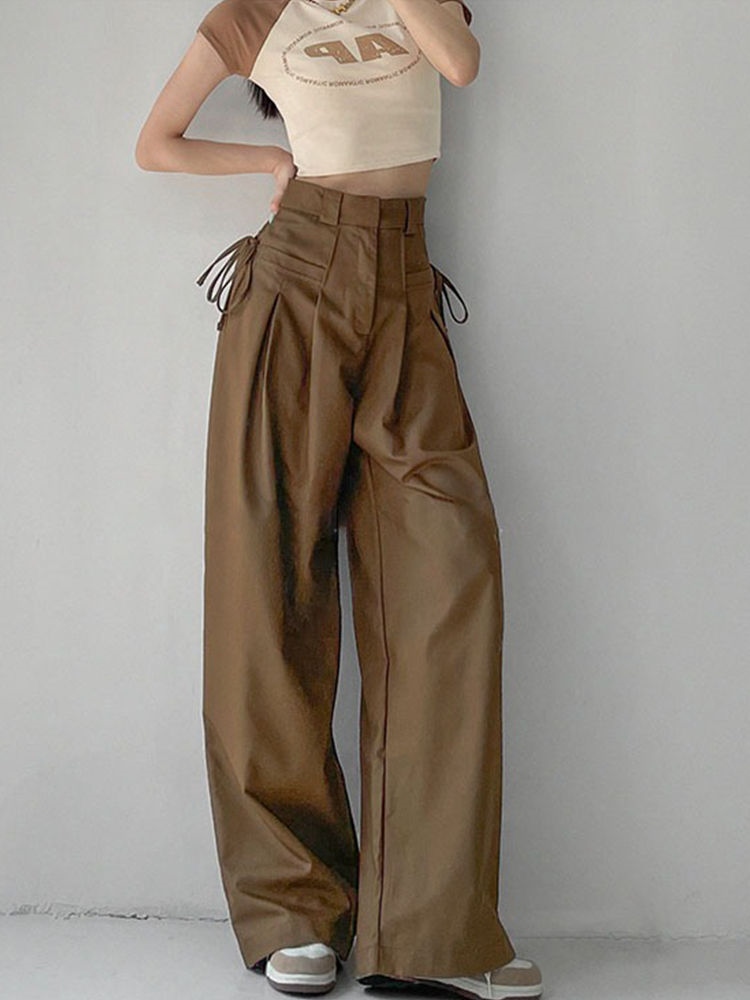 Uniqlo High-end 2023 NEW 美式工装裤子女2023新款春秋夏季薄款垂感高腰西裤运动休闲阔腿裤