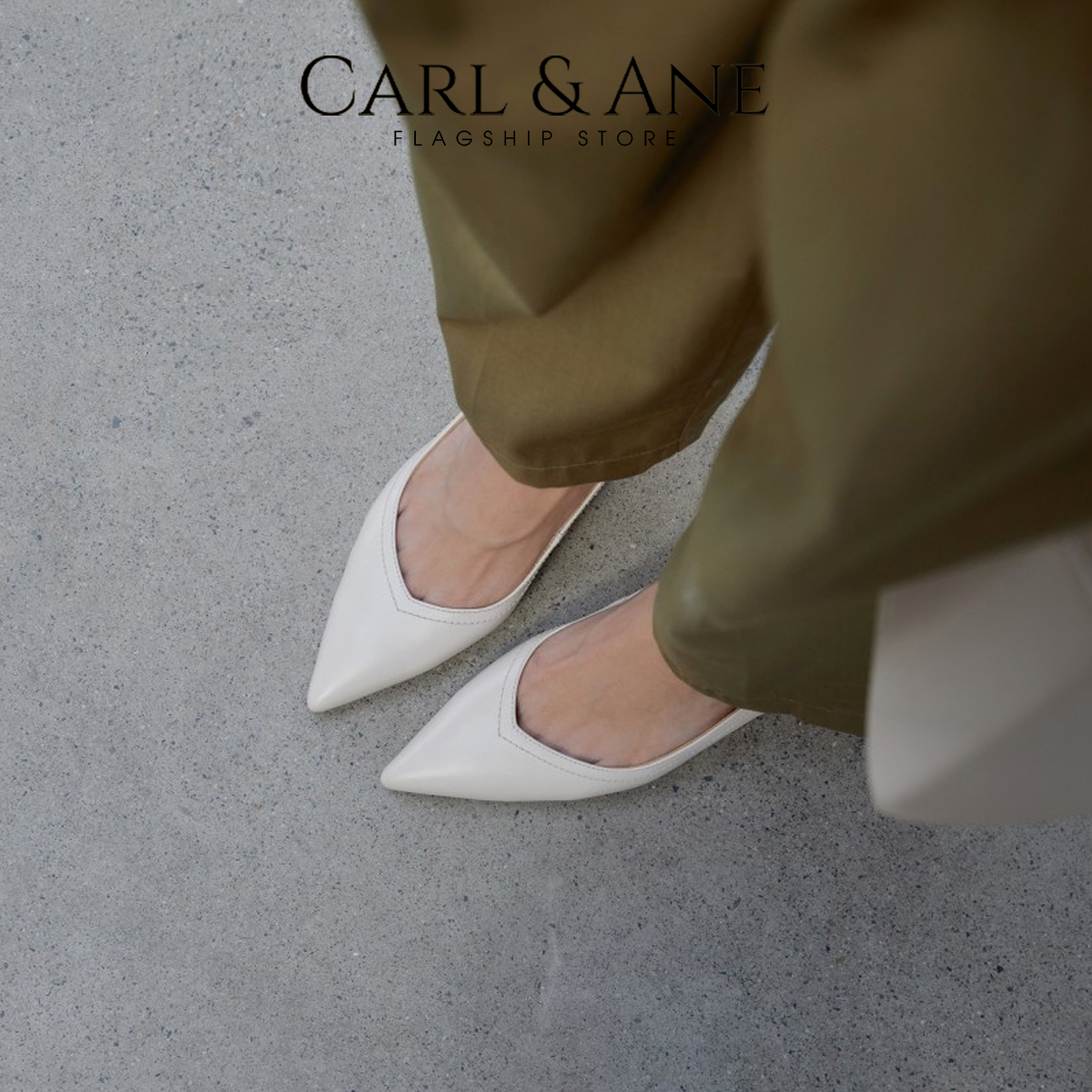 Carl & Ane - Giày cao gót thời trang bít mũi phối dây mảnh xinh xắn 5cm màu trắng - CL011
