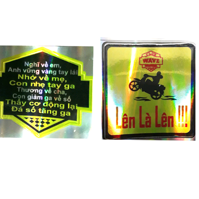 Tem dán 7 màu câu giật gân W lên là lên, cảnh báo - giá cho 2 tem dán xe máy, xe đạp điện, xe máy điện, ba lô, túi đeo, bàn học, tem dán 7 màu dành cho hội yêu xe, thích chế xe Zjnmart