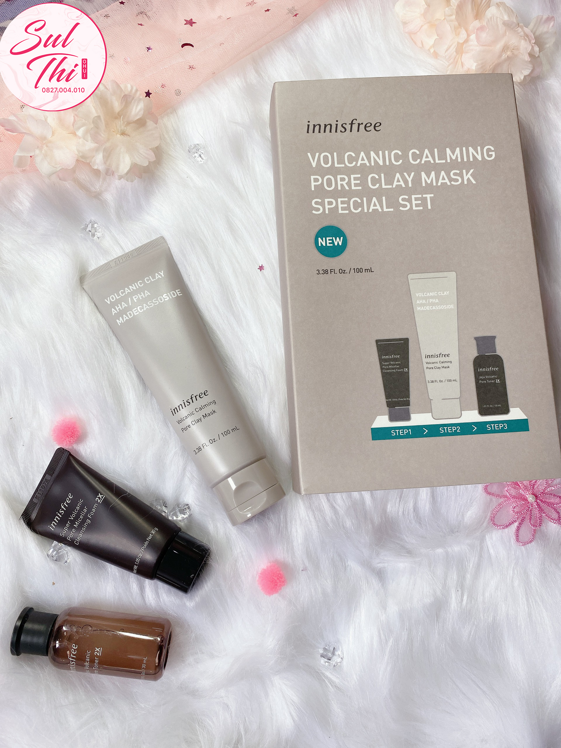 SET Mặt Nạ Đất Sét Innisfree Volcanic Calming Pore Clay Mask 100ml (Bộ 3 sản phẩm)