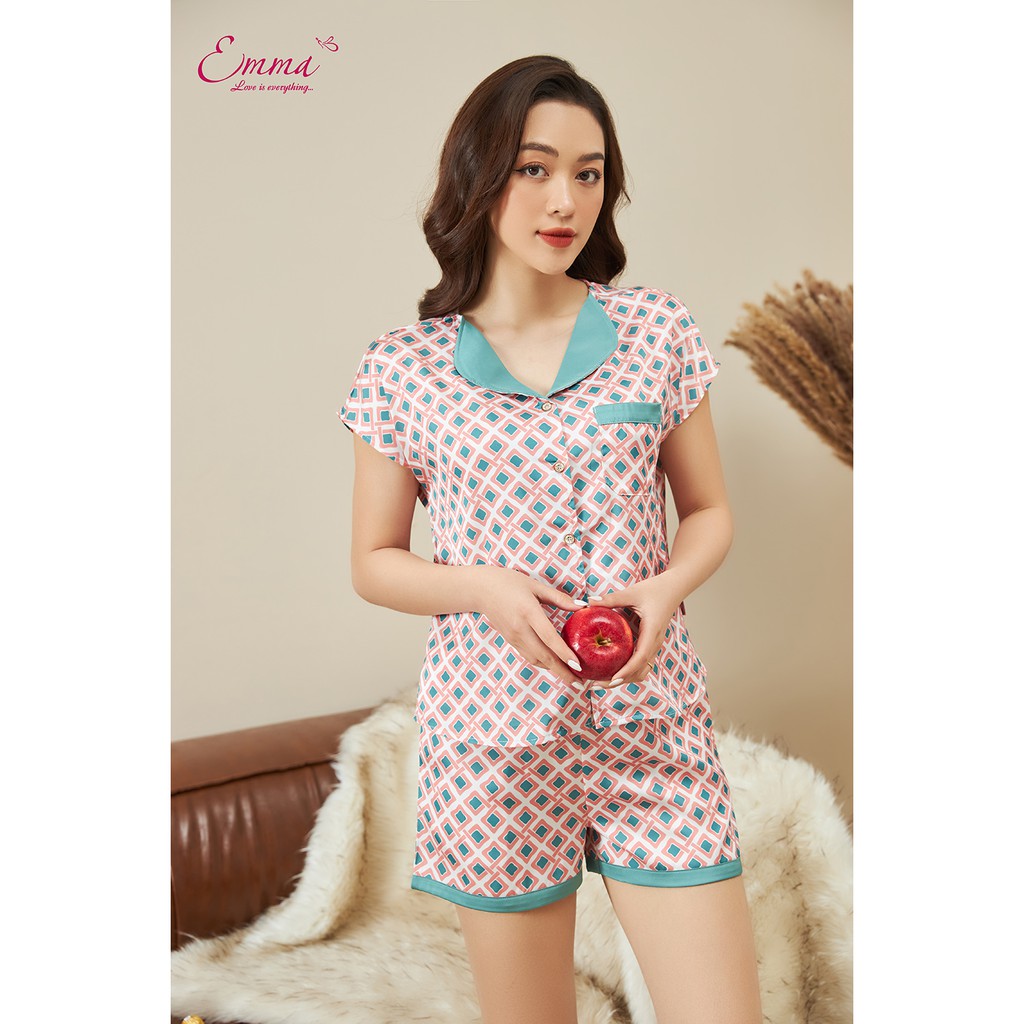 Bộ Mặc Nhà Lụa Pyjama Áo Ngắn Tay, Quần Ngắn EMMA EHSLU.21.015.16