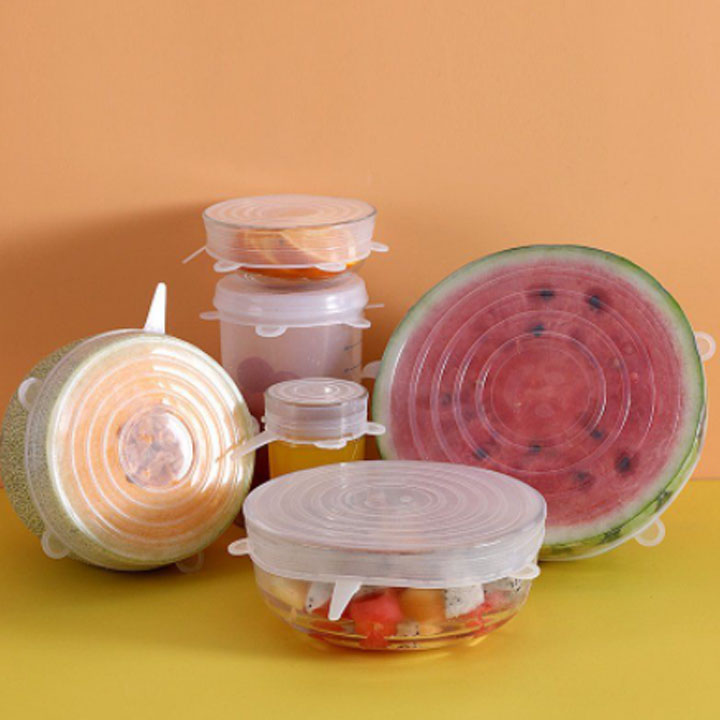 Set 6 Nắp Đậy Silicon Bảo Quản Thực Phẩm Bảo Quản Thức Ăn , Bộ 6 nắp bọc thực phẩm , 6 miếng Silicon co dãn chịu nhiệt đậy chén bát đa năng