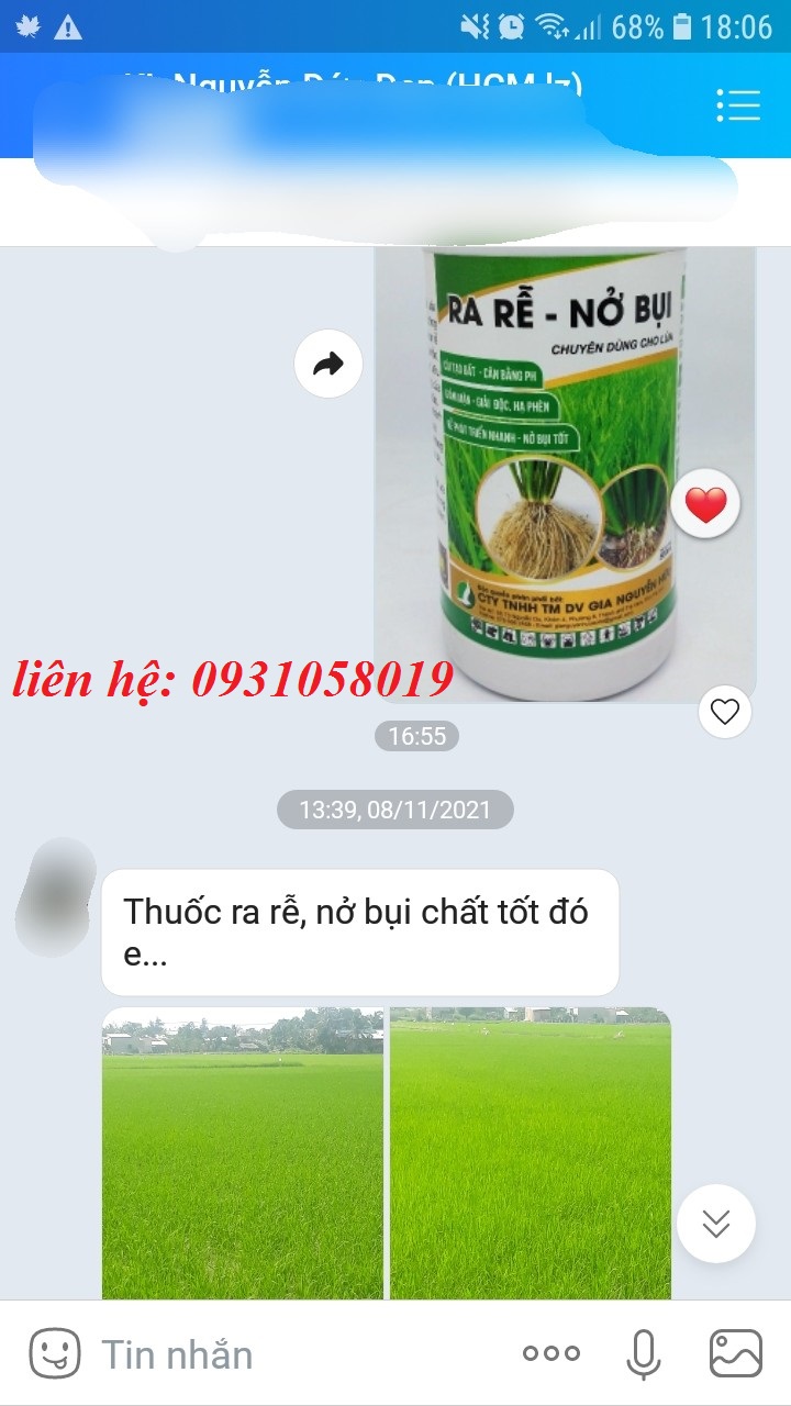 PHÂN BÓN CHO LÚA - RA RỄ, NỞ BỤI (CHAI 500ML)