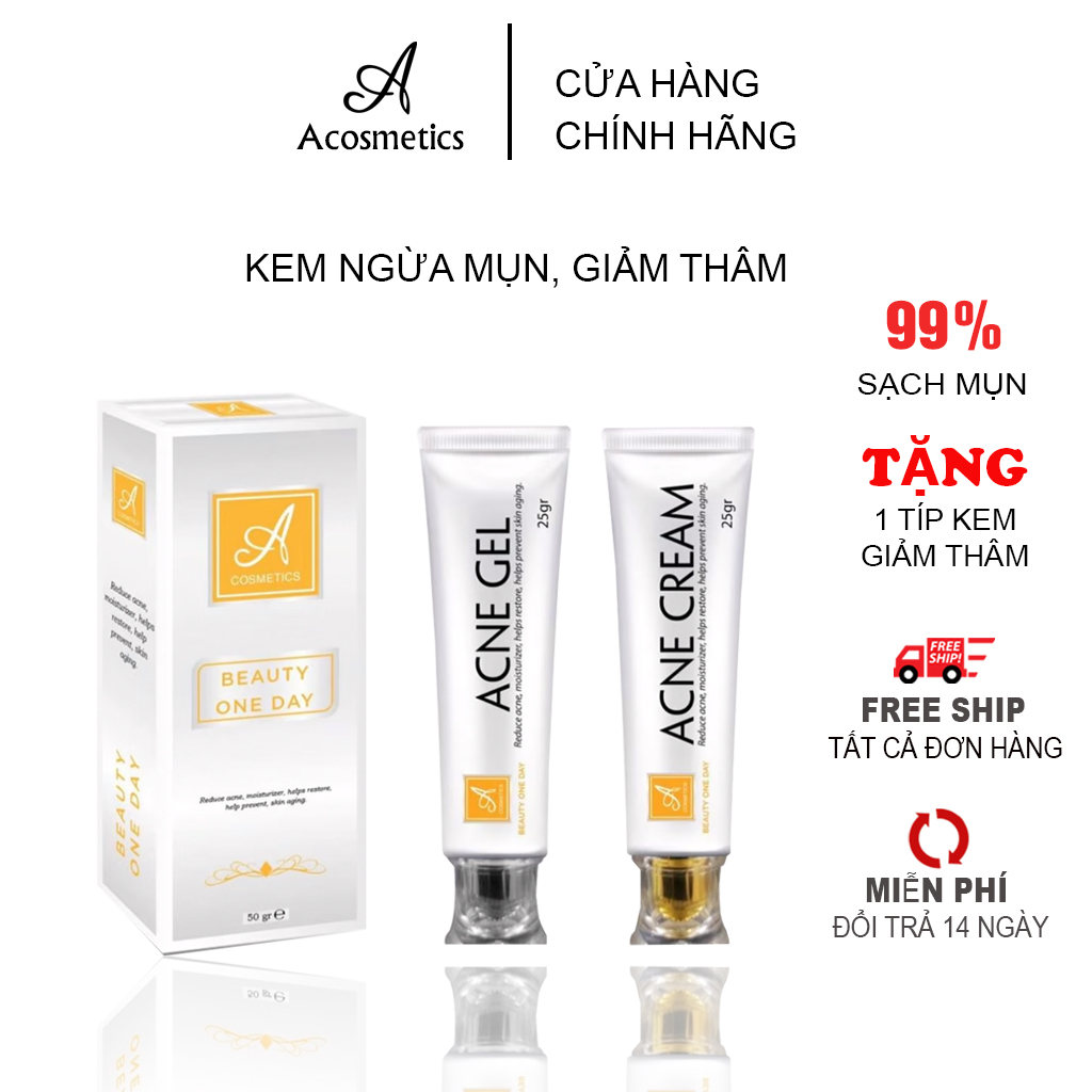 Kem Ngừa Mụn Thâm Dưỡng trắng da 2021 ACosmetics Gồm serum chấm mụn và Kem dưỡng ngừa thâm loại bỏ mụn Bọc Cám Đầu Đen Thâm Nám