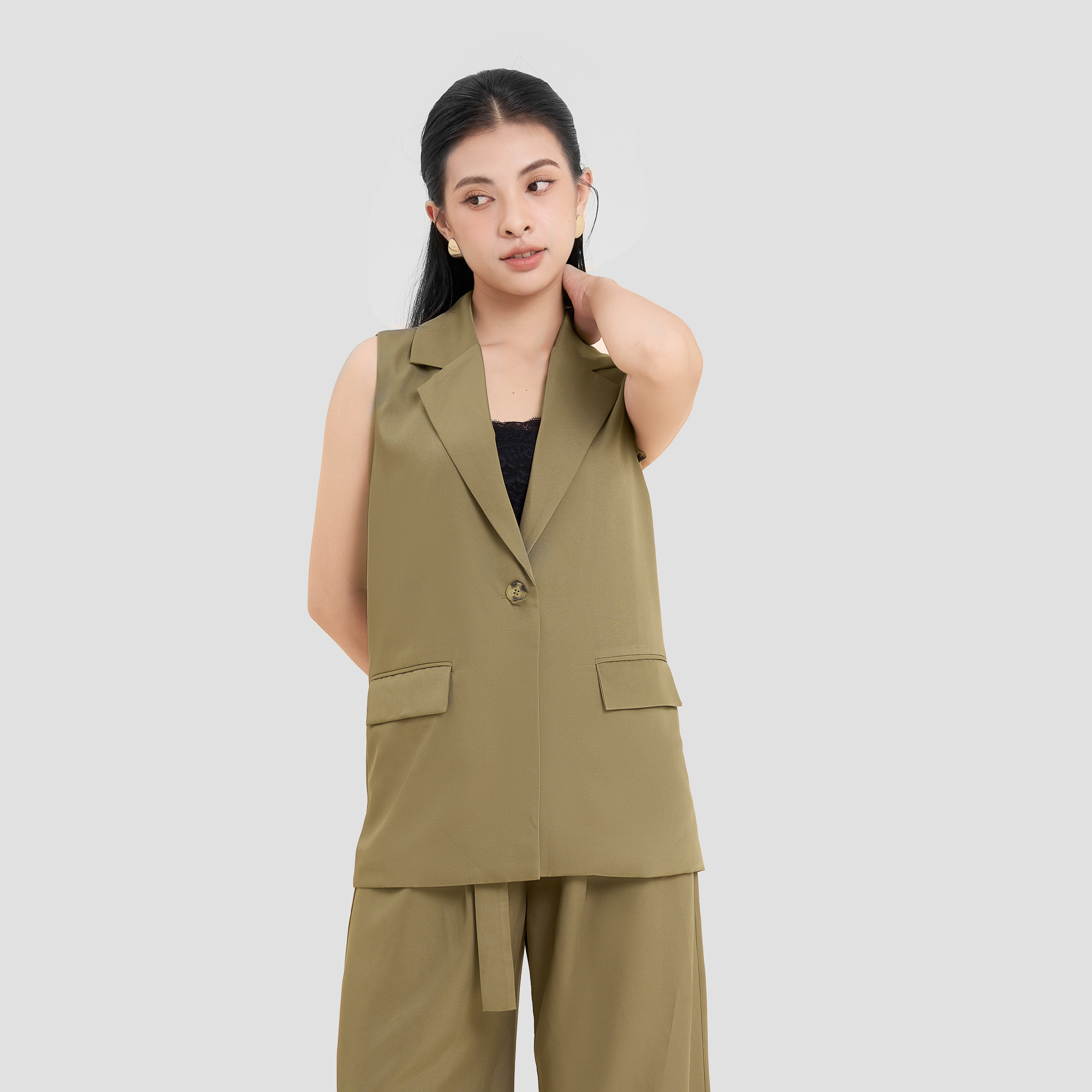 Áo blazer không tay cotton mịn Maybi