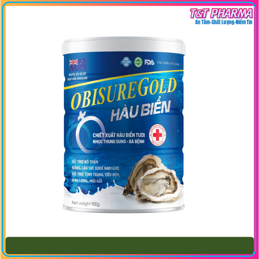 Sữa bột obisure gold hàu biển chiết xuất hàu biển tươi, nhục thung dung - bá bệnh, hỗ trợ bổ thận, giảm tình trạng tiểu đêm, đau lưng, mỏi gối, hộp 900g - t&t pharma