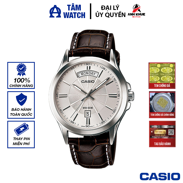 Đồng hồ nam dây da Casio Standard chính hãng Anh Khuê MTP-1381L-7AVDF (39mm)