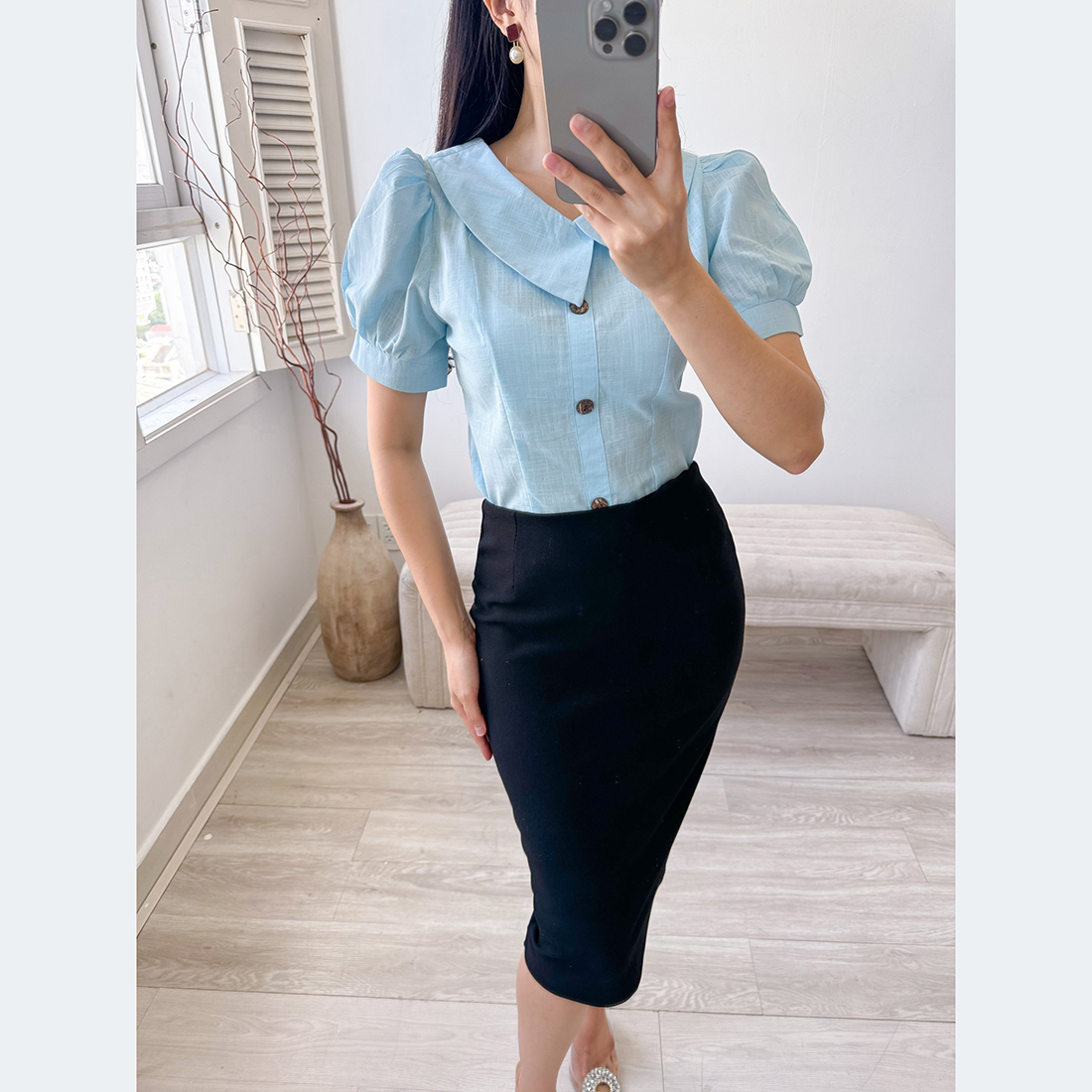 Áo kiểu công sở cổ sen cách điệu thời trang Eden - ASM218