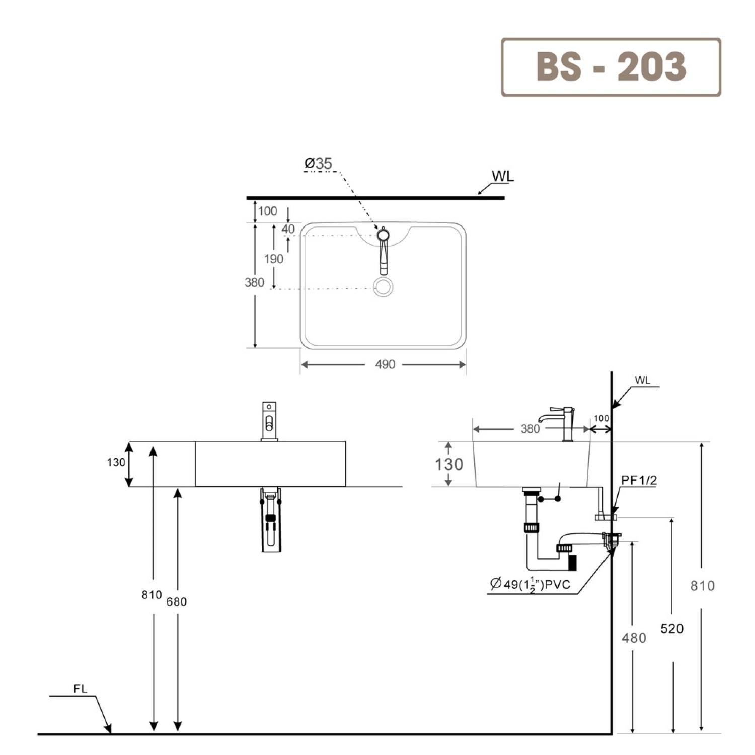 🌟[ CHÍNH HÃNG ] Lavabo đặt bàn Basic BS-203 cho không gian phòng tắm hiện đại🍀