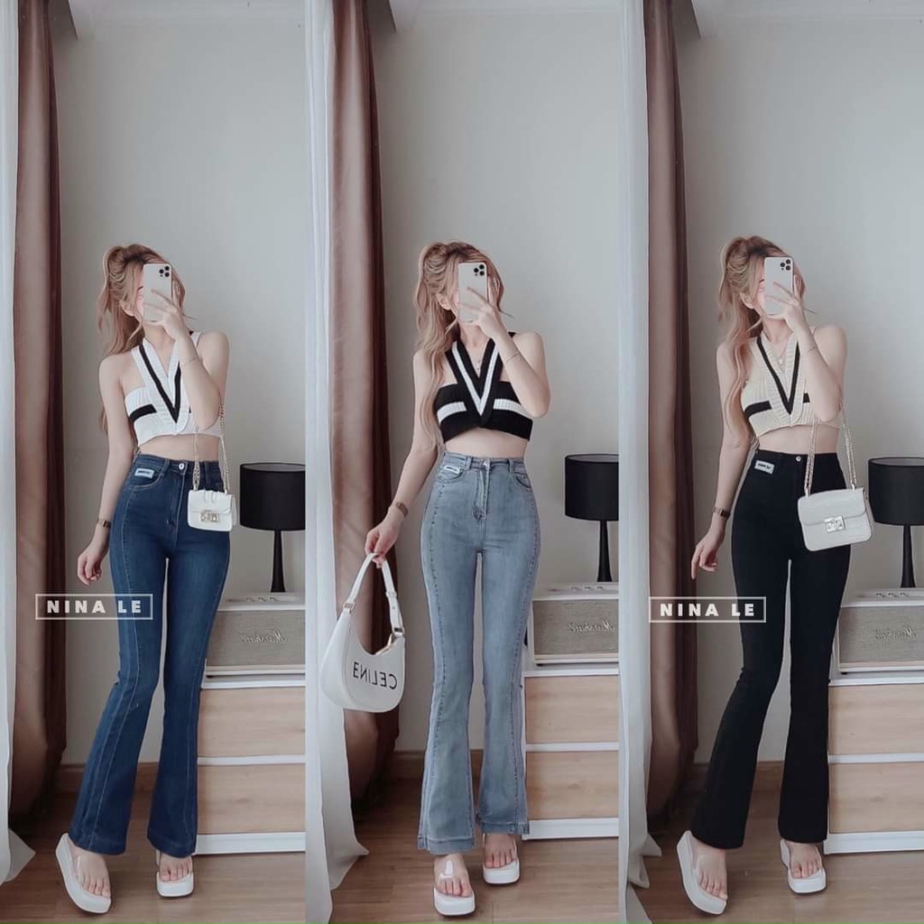 Áo len cổ chéo chữ V croptop