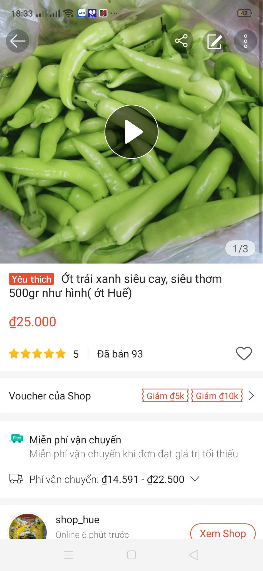 Ớt TRÁI xanh siêu cay, siêu thơm 1kg