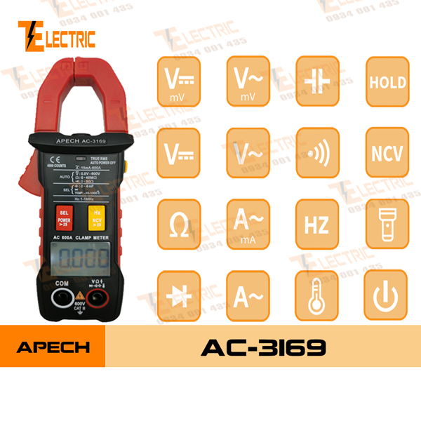Apech ac - 3169 ampe kìm do điện đo tụ đo tần số đo nhiệt độ đo dòng điện ac 600a apech ac 3169