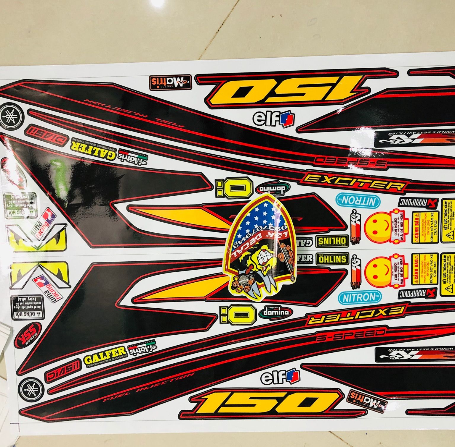 Tem rời exciter 150 chỉ đỏ dán xe đen hoặc xe đỏ