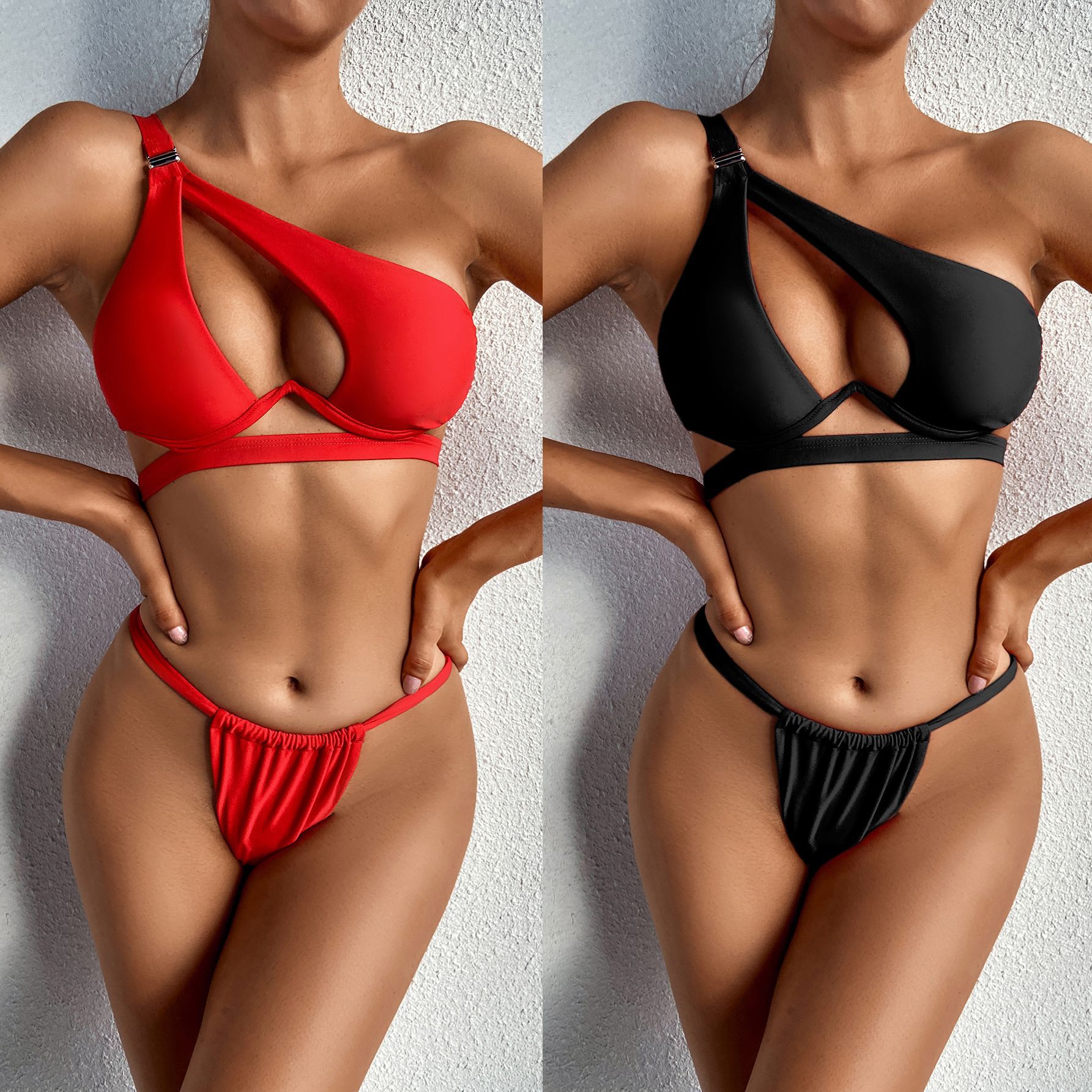 HAM58 Bikini 2 mảnh lệch vai cột dây cutout bụng