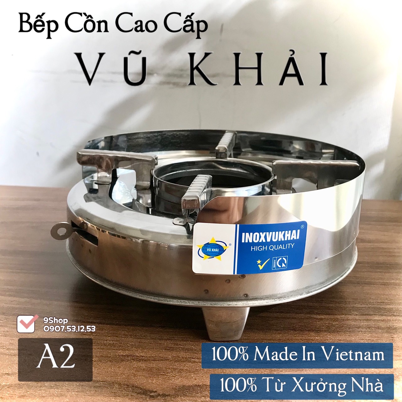 Bếp cồn inox 430 xịn - có chắn gió - mẫu a2 - thương hiệu vũ khải