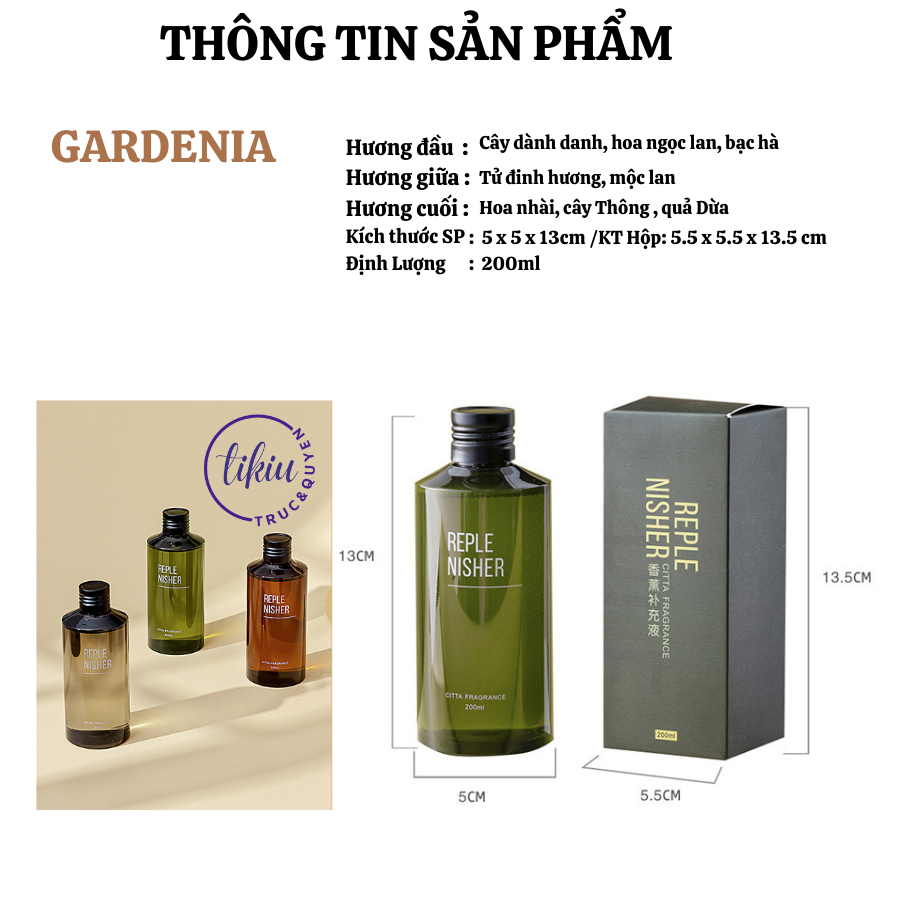 Bình refill tinh dầu thơm phòng citta cao cấp khử mùi tikiu 200ml cho các sản phẩm khuếch tán tinh dầu