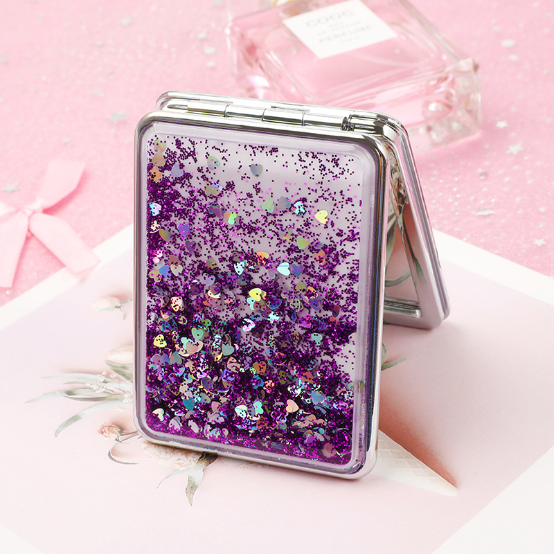 Gương trang điểm mini cầm tay , gương gập 2 mặt kim tuyến, gương nước chảy lấp lánh