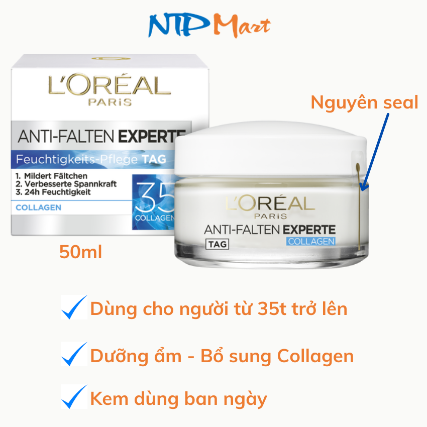 Kem dưỡng da dưỡng ẩm L’oreal 35+ Collagen chống nhăn Anti Falten Experte 50ml nhập từ Đức