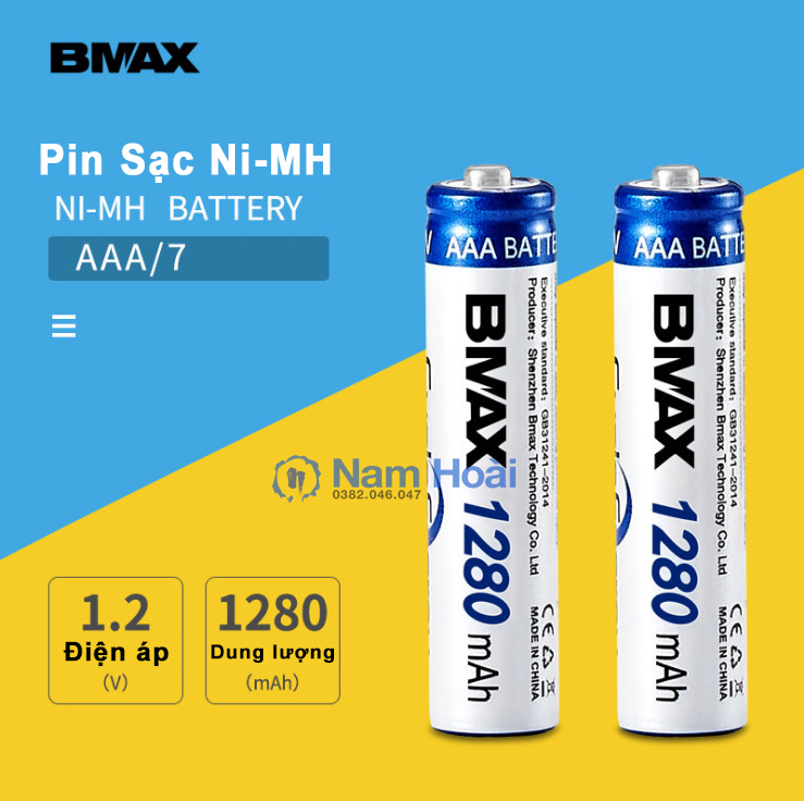 Pin sạc BMAX số 7 AAA 1.2V 1280mAh 1580mAh đồ chơi điện điều khiển từ xa