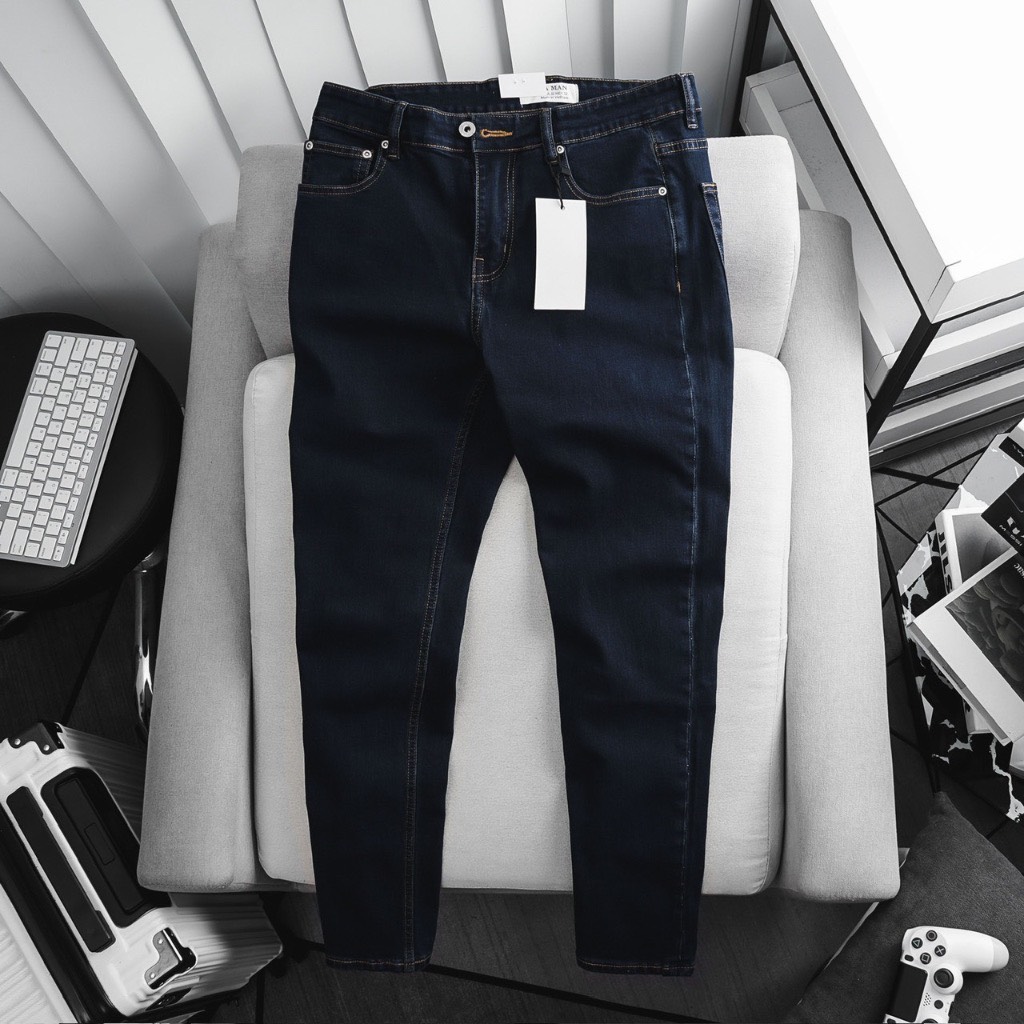 Quần jean Nam Xanh đen- ống ôm - jean co giãn thời trang