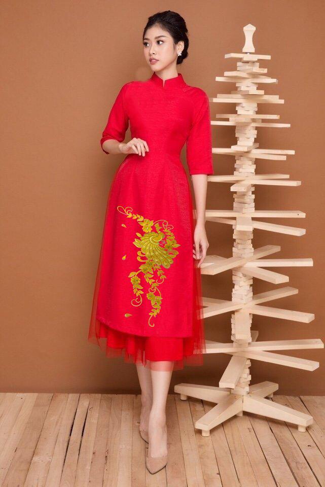 [HCM]áo dài cách tân Mai Lan thêu công phối lưới cao cấp - KHÔNG KÈM VÁY