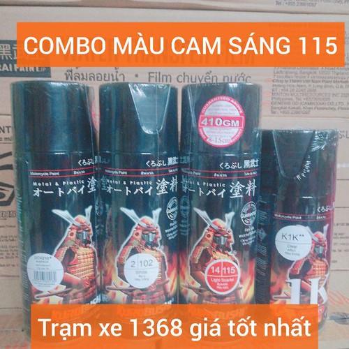 Sơn samurai combo sơn xịt màu cam sáng 115 gồm 4 chai