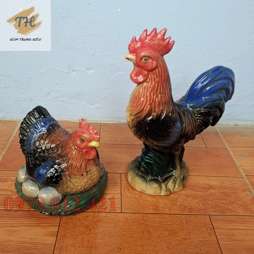 Tượng gà trống gà mái gốm Bát Tràng